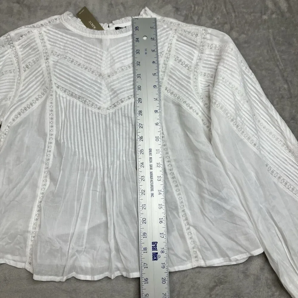 Madewell Pintuck Lace Blouse White Long Sleeve Equestrian Preppy‎ Top Womens M